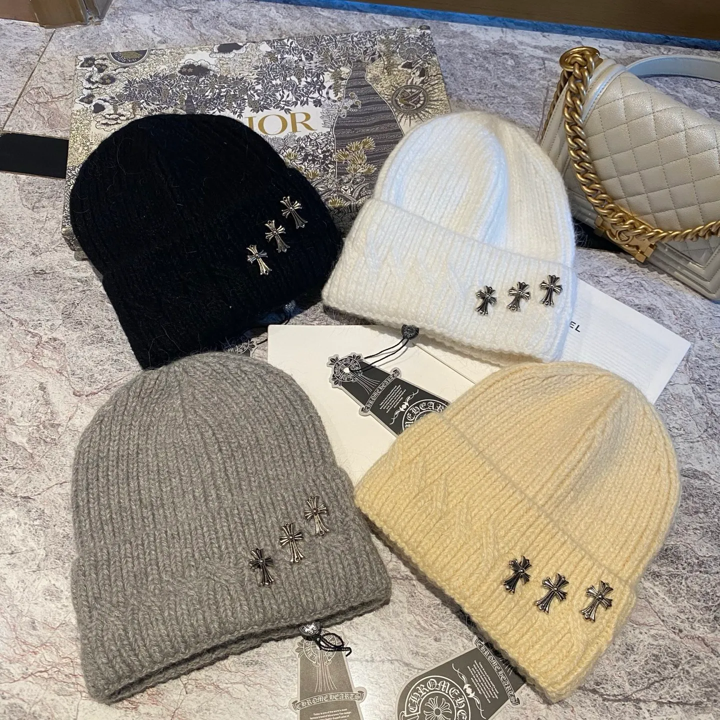 Crow Heart Rabbit Fur Knitted Hat